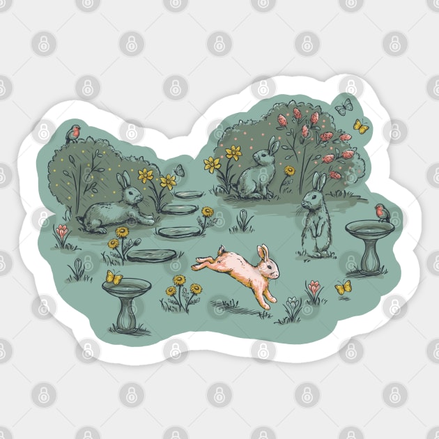 Bunnies' Playtime in the Garden Sticker by ElephantShoe